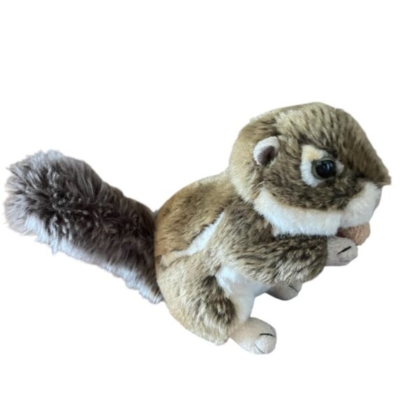 Plush 7” Squirrel Toy Standing Holding Nut Bushy Tail - Picture 1 of 10